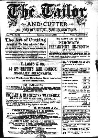 cover page of Tailor & Cutter published on February 2, 1882