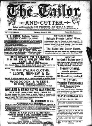 cover page of Tailor & Cutter published on August 2, 1883