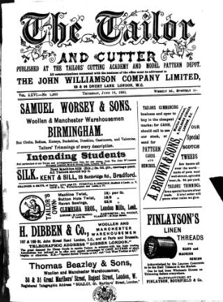 cover page of Tailor & Cutter published on June 18, 1891