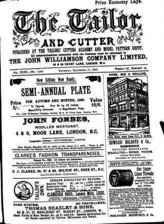 cover page of Tailor & Cutter published on September 17, 1896