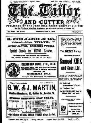 cover page of Tailor & Cutter published on April 2, 1908