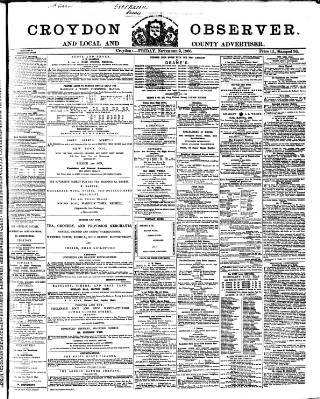 cover page of Croydon Observer published on November 2, 1866