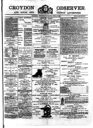 cover page of Croydon Observer published on June 18, 1885