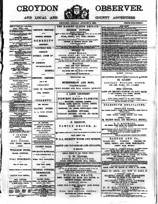 cover page of Croydon Observer published on August 2, 1889