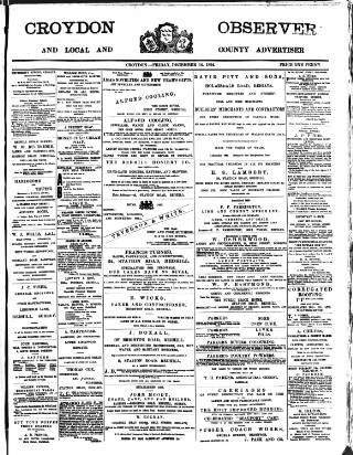 cover page of Croydon Observer published on December 14, 1894