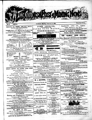cover page of Cornish Post and Mining News published on November 2, 1889