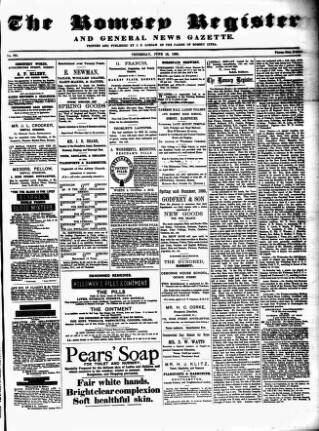cover page of Romsey Register and General News Gazette published on June 18, 1885