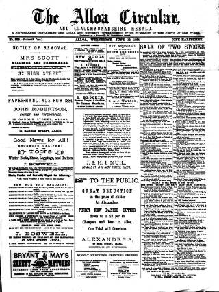 cover page of Alloa Circular published on June 18, 1884