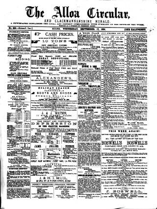cover page of Alloa Circular published on September 17, 1884