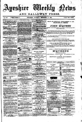cover page of Ayrshire Weekly News and Galloway Press published on September 17, 1881