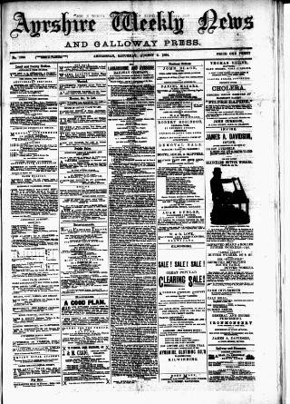 cover page of Ayrshire Weekly News and Galloway Press published on August 2, 1884
