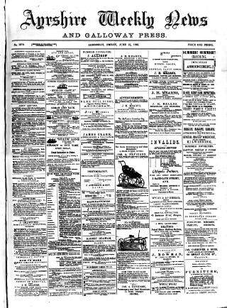 cover page of Ayrshire Weekly News and Galloway Press published on June 18, 1886