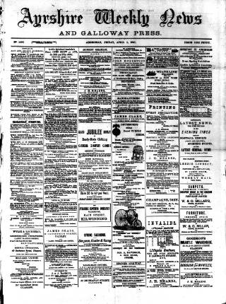 cover page of Ayrshire Weekly News and Galloway Press published on April 1, 1887