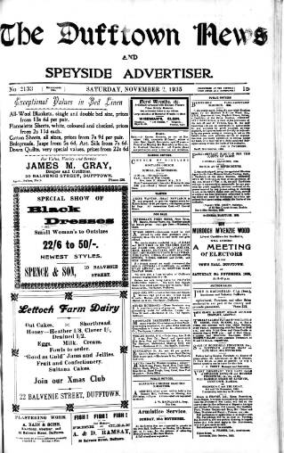 cover page of Dufftown News and Speyside Advertiser published on November 2, 1935