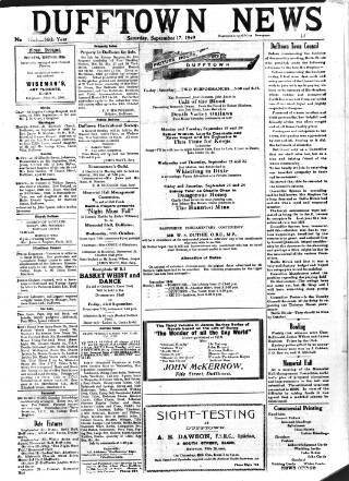 cover page of Dufftown News and Speyside Advertiser published on September 17, 1949