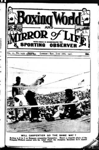cover page of Boxing World and Mirror of Life published on June 18, 1921