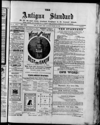 cover page of Antigua Standard published on March 19, 1892