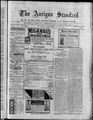 cover page of Antigua Standard published on June 18, 1898