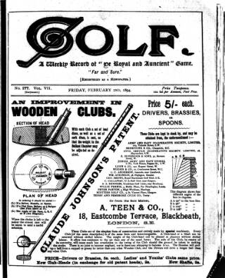 cover page of Golf published on February 2, 1894