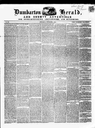 cover page of Dumbarton Herald and County Advertiser published on November 2, 1854