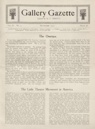 cover page of Gallery Gazette published on September 1, 1921