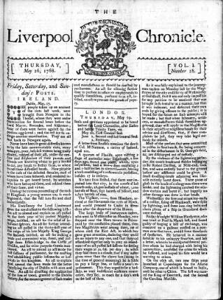 cover page of Liverpool Chronicle 1767 published on May 26, 1768