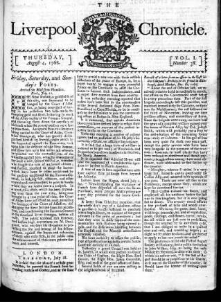cover page of Liverpool Chronicle 1767 published on August 4, 1768