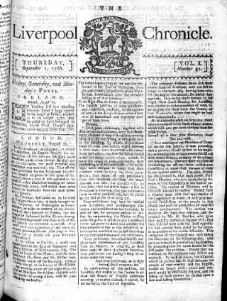 cover page of Liverpool Chronicle 1767 published on September 1, 1768