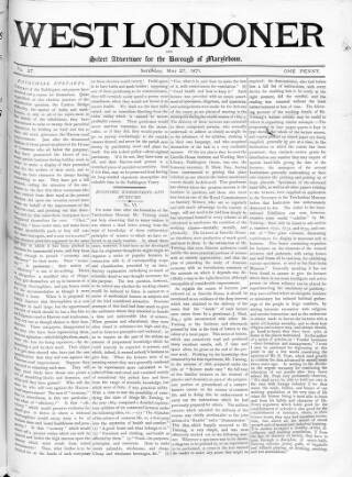 cover page of West Londoner published on May 27, 1871