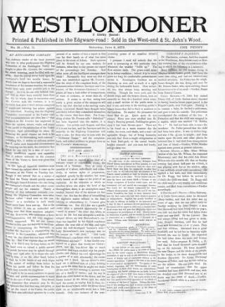cover page of West Londoner published on June 8, 1872