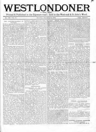 cover page of West Londoner published on November 2, 1872