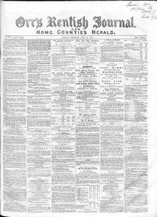 cover page of Orr's Kentish Journal published on June 18, 1864