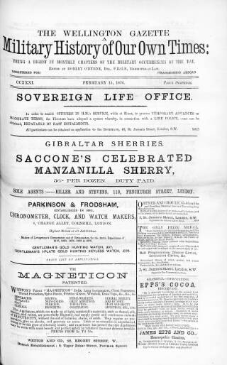 cover page of Wellington Gazette and Military Chronicle published on February 15, 1876