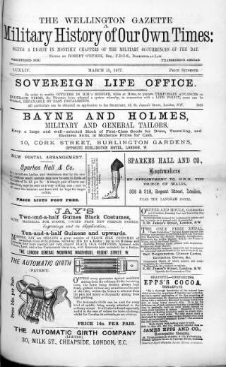 cover page of Wellington Gazette and Military Chronicle published on March 15, 1877