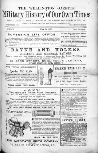 cover page of Wellington Gazette and Military Chronicle published on May 15, 1877