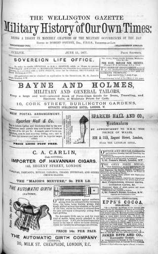 cover page of Wellington Gazette and Military Chronicle published on June 15, 1877