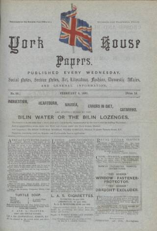cover page of York House Papers published on February 2, 1881