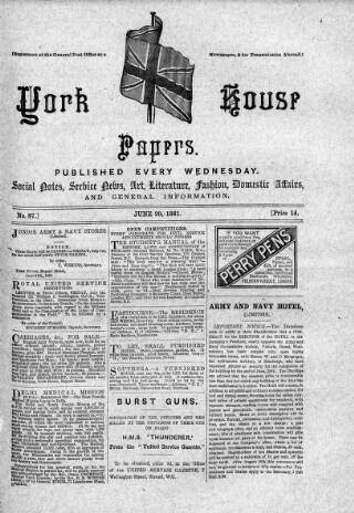 cover page of York House Papers published on June 29, 1881