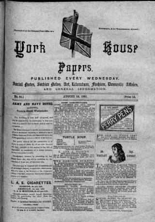 cover page of York House Papers published on August 24, 1881
