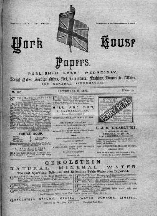 cover page of York House Papers published on September 14, 1881