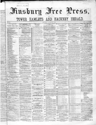 cover page of Finsbury Free Press published on August 22, 1868
