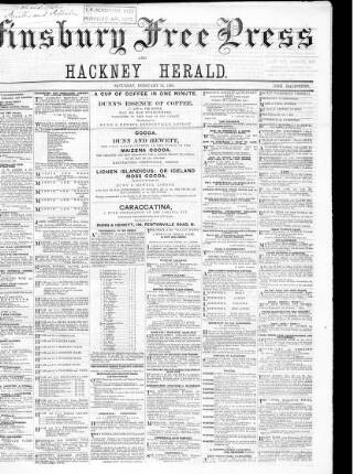 cover page of Finsbury Free Press published on February 13, 1869