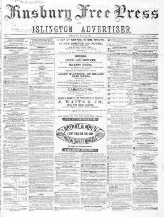 cover page of Finsbury Free Press published on May 15, 1869