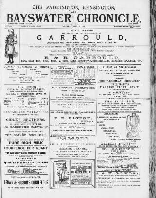 cover page of Bayswater Chronicle published on June 18, 1892