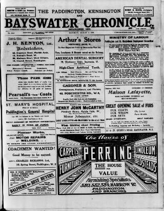 cover page of Bayswater Chronicle published on August 2, 1919