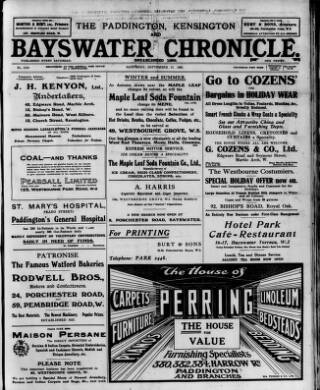 cover page of Bayswater Chronicle published on September 17, 1921