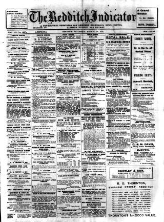 cover page of Redditch Indicator published on August 19, 1911