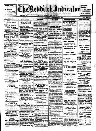 cover page of Redditch Indicator published on November 25, 1911