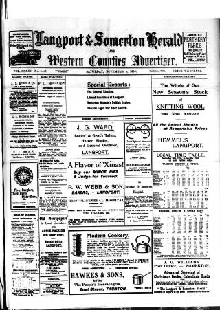 cover page of Langport & Somerton Herald published on November 2, 1935