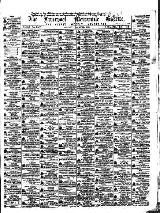 cover page of Liverpool Mercantile Gazette and Myers's Weekly Advertiser published on June 18, 1860